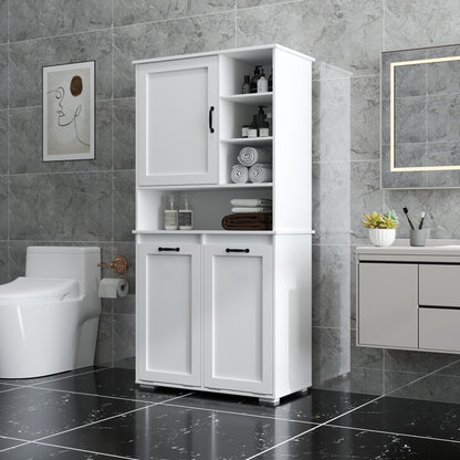 Laundry Cabinet with Doors and shelf, Tilt-Out Laundry Hamper, Multiple Storage Space, Freestanding Style, Open Shelve, Adjustable Shelf