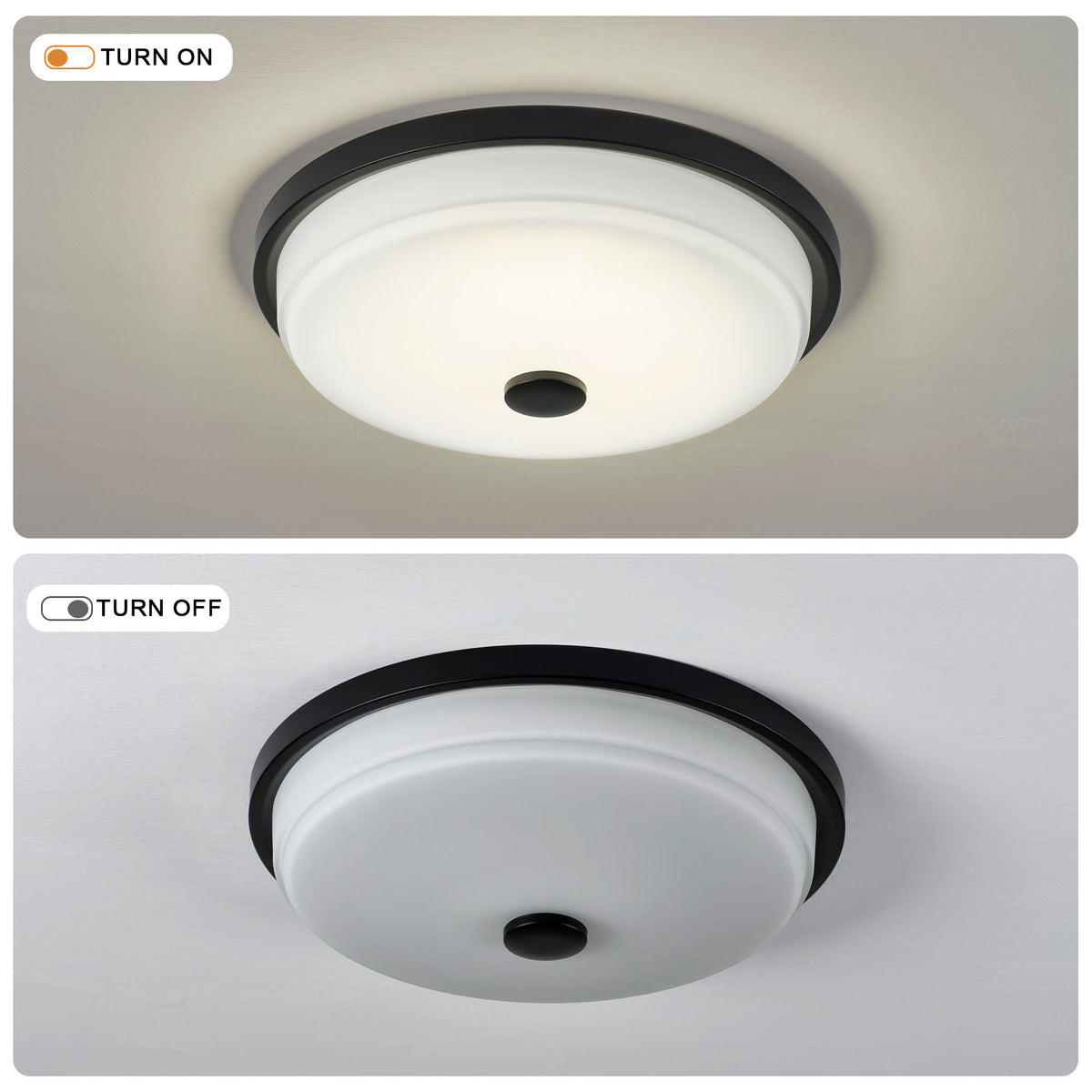 14.37" x 14.37" x 3.54" LED Flush Mount Ceiling Light, 25W Remote Stepless Dimmable Ceiling Lamp, RA>90, Metal Body & Glass Shade
