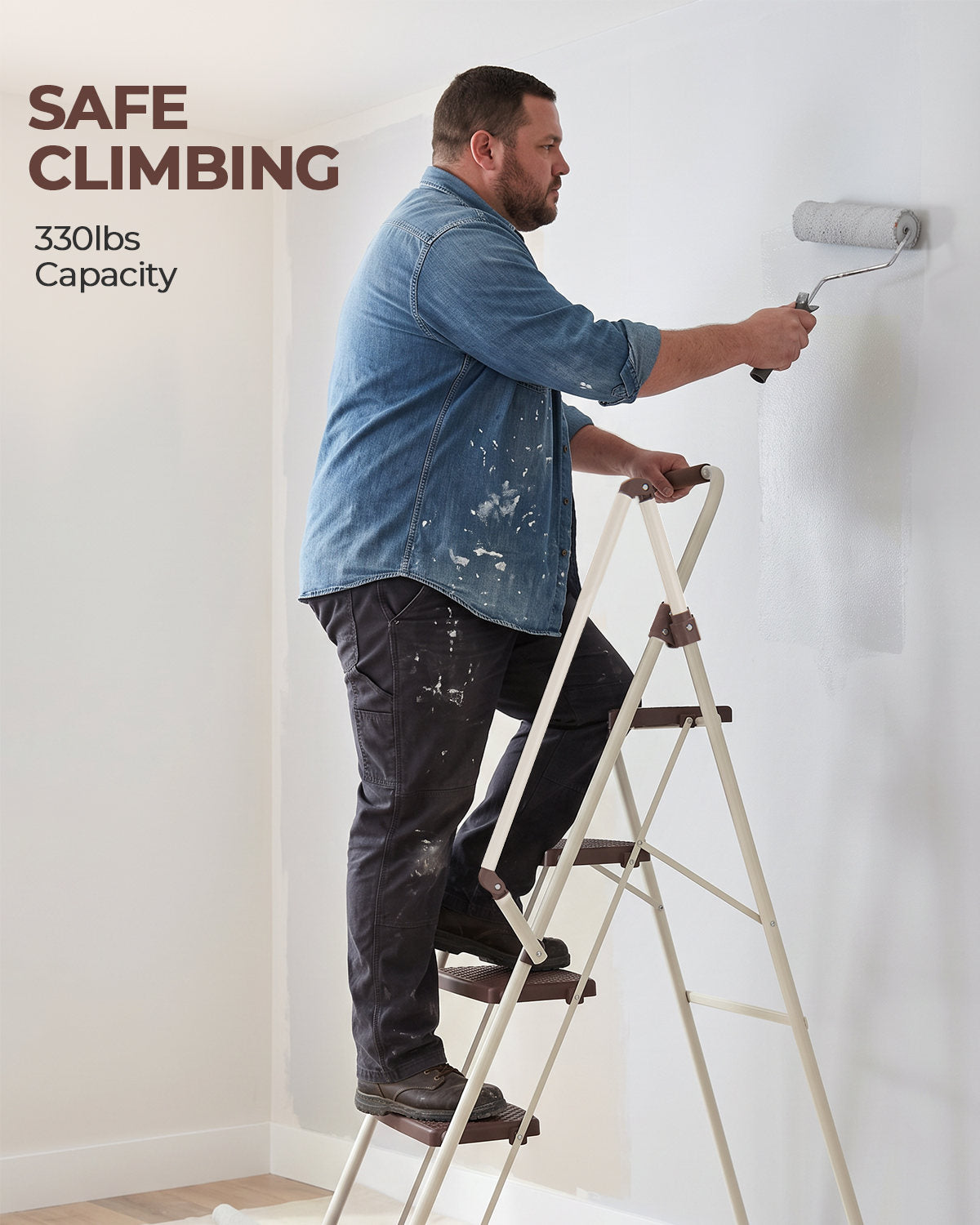 5Step Ladder, Folding Step Stool with Wide Anti-Slip Pedal, Sturdy Steel Ladder, Convenient Handrail, Lightweight, Portable Steel Step Stool