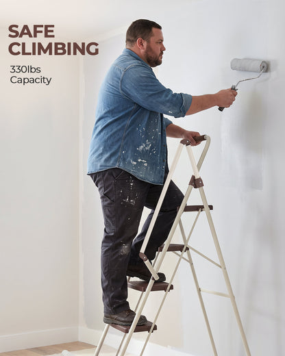 5Step Ladder, Folding Step Stool with Wide Anti-Slip Pedal, Sturdy Steel Ladder, Convenient Handrail, Lightweight, Portable Steel Step Stool