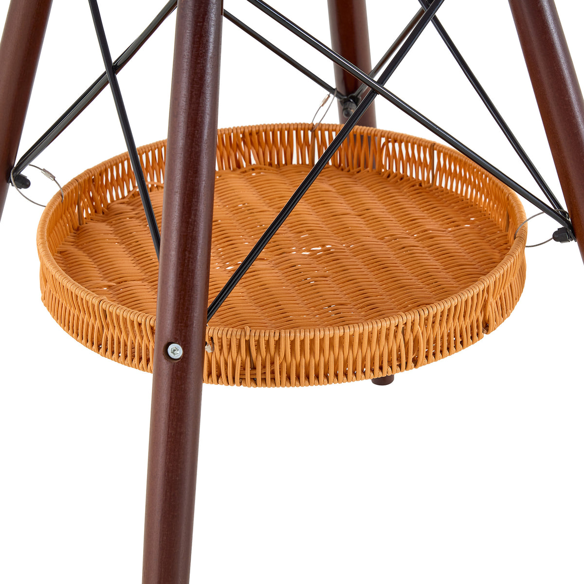 31.5-inch diameter circular dining table, black MDF vacuum formed tabletop, walnut solid wood legs