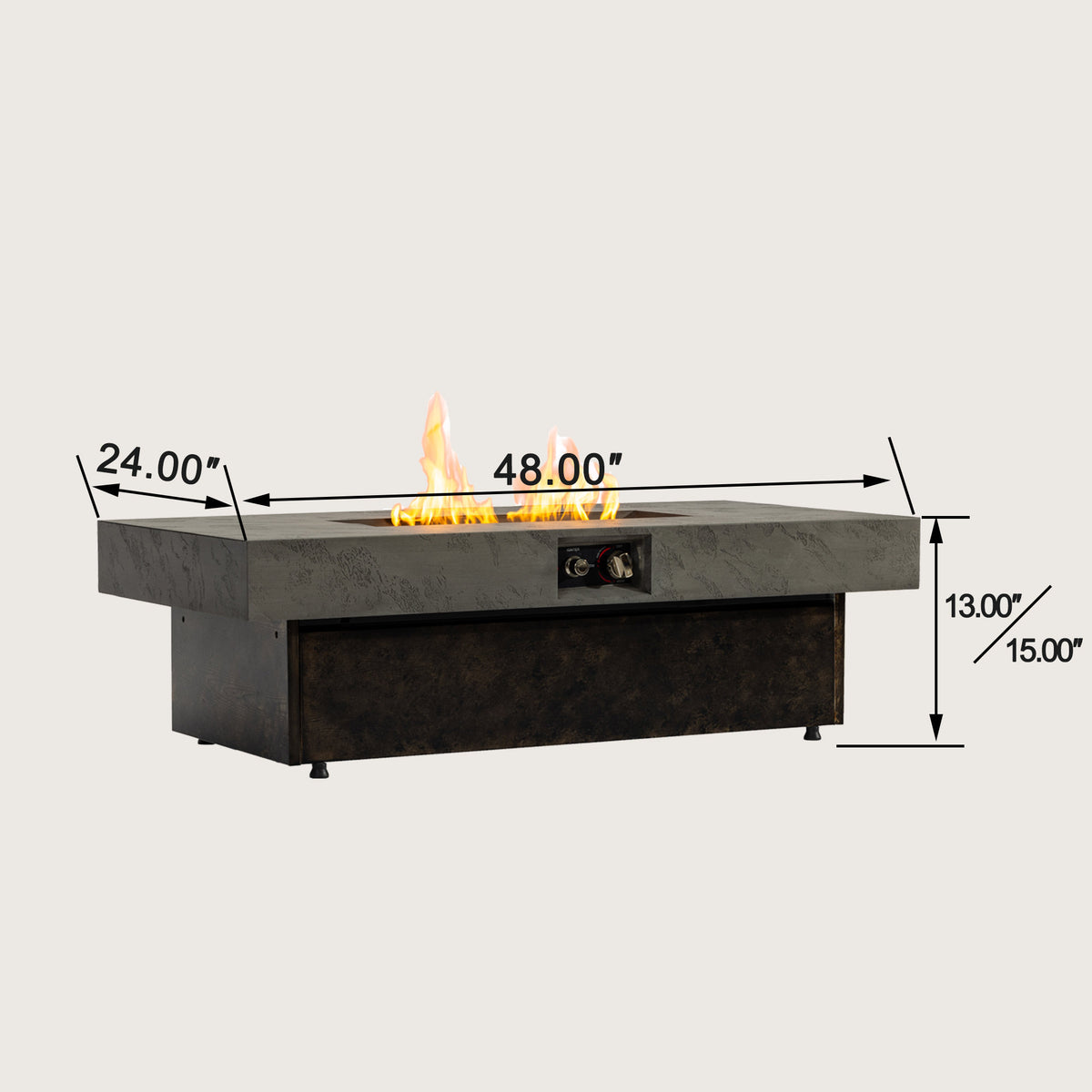 50000 BTU Rectangle Fire Pit Table, Smokeless Propane Outdoor Firepit Table with Convertible Coffee Table Design, Dual Height Adjustable Weather Resistant Patio Fire Furniture
