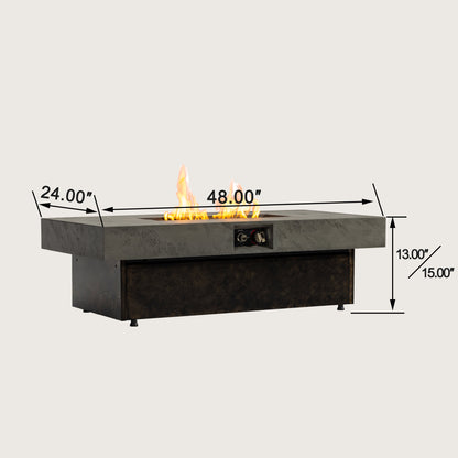 50000 BTU Rectangle Fire Pit Table, Smokeless Propane Outdoor Firepit Table with Convertible Coffee Table Design, Dual Height Adjustable Weather Resistant Patio Fire Furniture