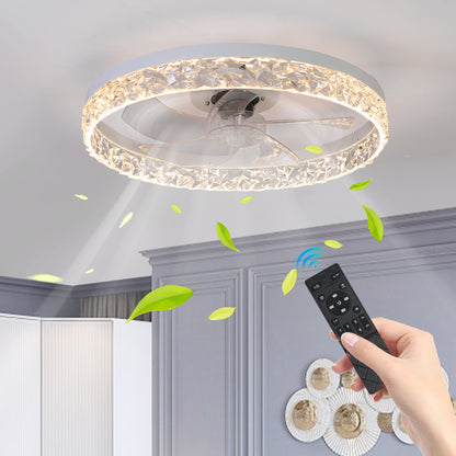 Modern Acrylic Ceiling Fan Light with Remote Control, Dimmable LED Chandelier, 6-Speed Adjustable, Quiet Motor, Flush Mount Design