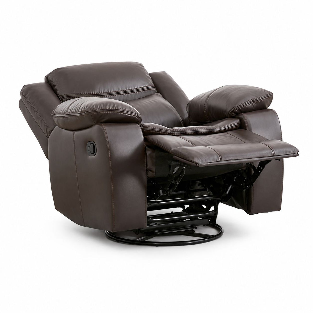 Faux Leather Swivel Recliner Chair, Manual Reclining Armchair with 360° Swivel Base, Padded Backrest & Armrests