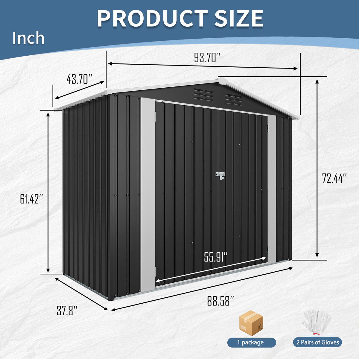 8ft x 4ft Outdoor Metal Storage Shed with Lockable Latch, Black(7.81*3.64 FT)