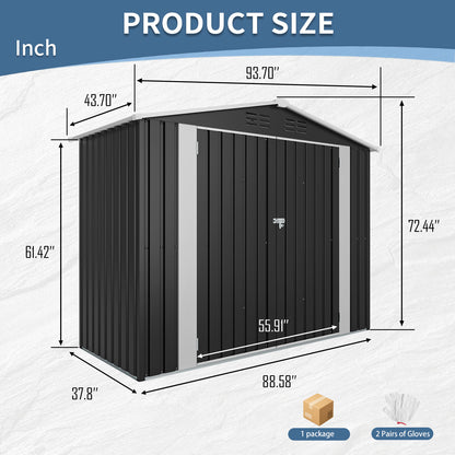 8ft x 4ft Outdoor Metal Storage Shed with Lockable Latch, Black(7.81*3.64 FT)