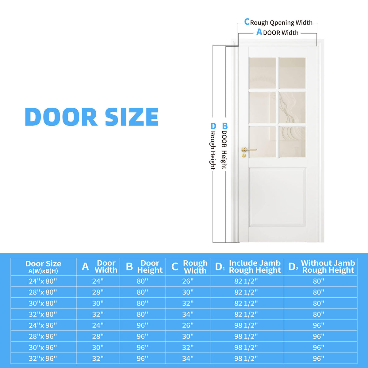 24" X 80"6-Lite Preassembled Clear Glass French Door, Paintable Panel, for Closet Pantry Bedroom Livingroom Study Office,kitchen, Barn Doors-Shaker w/o Hardware,White