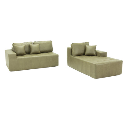 Faux Leather Corner Chaise Compression Sofa Bed, L-Shaped Sectional Couch with High-Density Sponge, No-Assembly Required Convertible Sofa for Living Room, Apartment, Guest Room(Green)