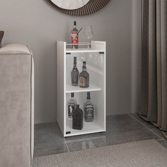 Theba Minibar Cabinet Two Doors, Open Shelf And Compact Design, Modern Bar Storage, White