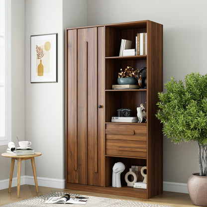 Freestanding Storage Cabinet, Tall cabinet with fluted Door, 2 Drawers & Open Shelves, Multi-Purpose Organizer for Bedroom, Living Room, Entryway