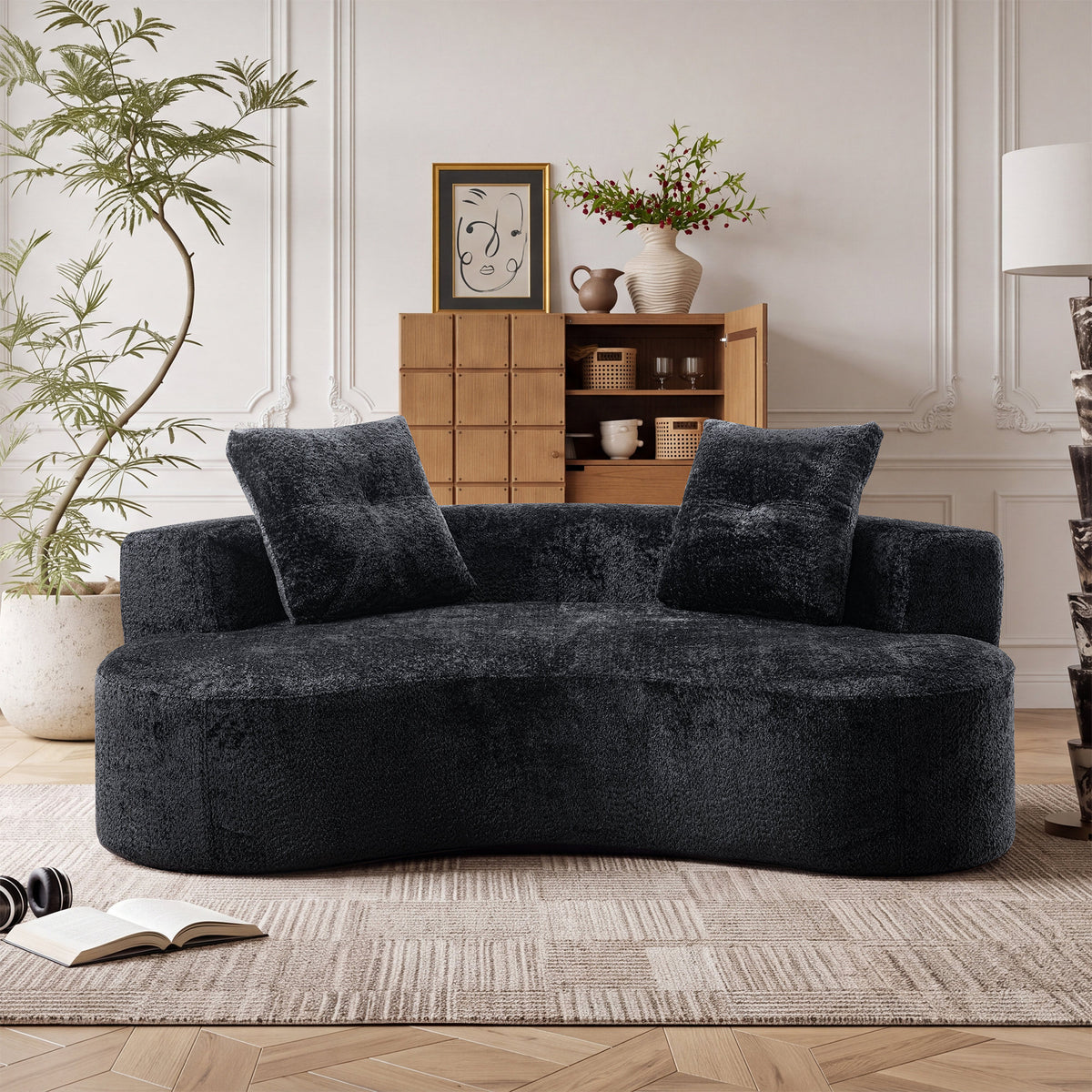 80'  3 Seater Couch for Living Room, Boneless Couch with 2 Pillows,Upholstered Floor Sofa