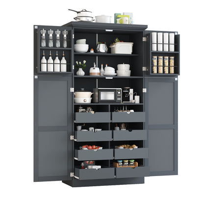 [Assembly Video Provided] TOPMAX 35.5x17.6x70.9inch Freestanding Kitchen Pantry Cabinet, Tall Storage Cabinet with 4 Doors, 2 Door Shelves – Gray