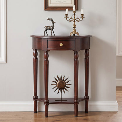 23.6' Half Moon Console Table, Semi-Circle Entryway Table with Drawer & Open Shelf, Traditional Accent Side Table for Hallway Entry Living Room