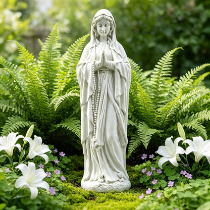 Virgin Mary Garden Statue 29.9 Inch, Weather-Resistant Magnesia Outdoor Sculpture, Religious Yard Decor for Patio Lawn Porch Memorial Garden