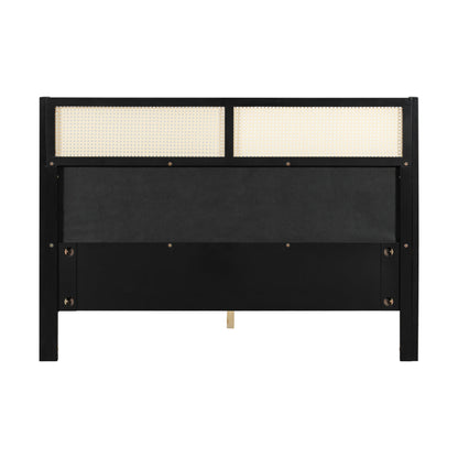 Queen Size Bed Frame with Green Headboard, Black with Green Solid Wood  Bed, No Box Spring Required, Modern Bedroom Furniture