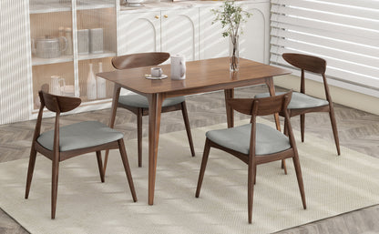 Set of 2 Retro Rubberwood Dining Chairs with Ergonomic Back & Plush Cushions in Walnut and Light Gray, Solid Rubberwood Frame with TSCA-Certified Foam Seats