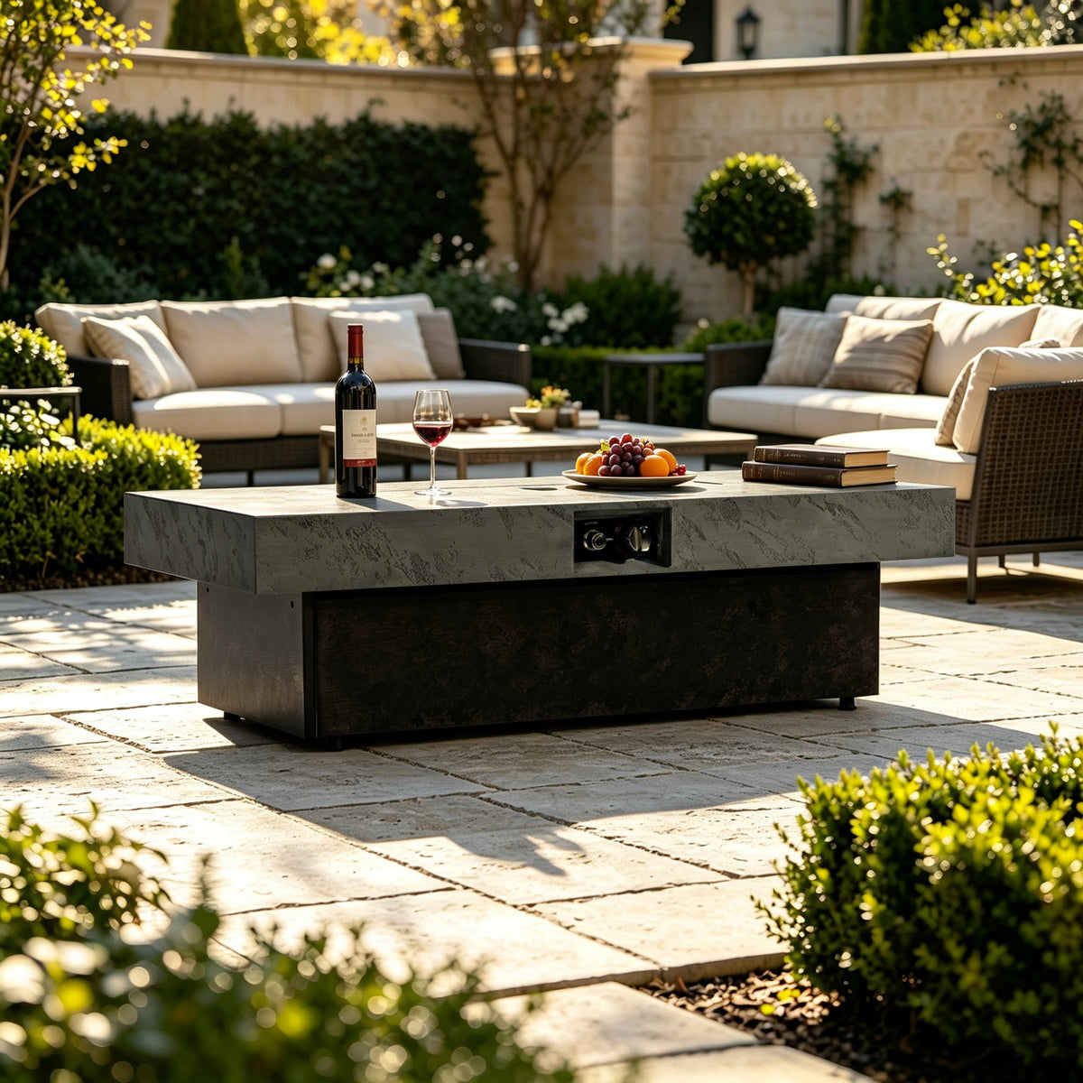 50000 BTU Rectangle Fire Pit Table, Smokeless Propane Outdoor Firepit Table with Convertible Coffee Table Design, Dual Height Adjustable Weather Resistant Patio Fire Furniture