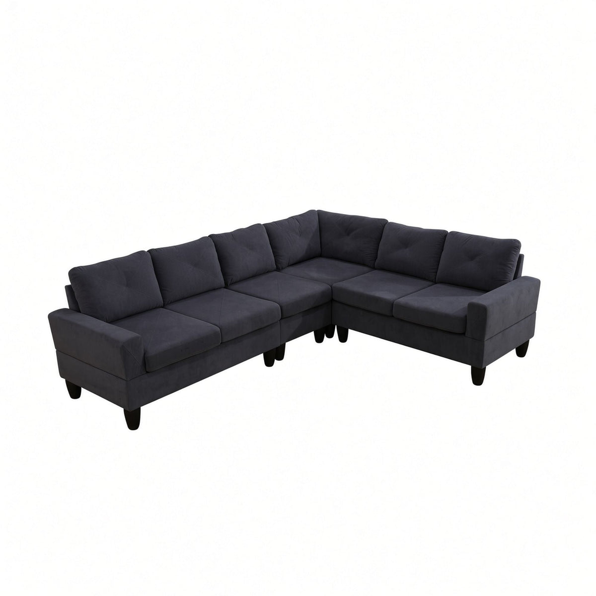 95.5 x 75 Inches Width Dark Grey Modular L-Shaped Sectional Sofa 6-Seater 4-Piece Massa Flannel Fabric Couch with Chaise