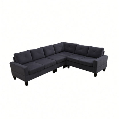 95.5 x 75 Inches Width Dark Grey Modular L-Shaped Sectional Sofa 6-Seater 4-Piece Massa Flannel Fabric Couch with Chaise