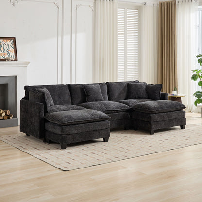 Cloud Sofa 3 Seats (Ottoman is not included), Modern Sectional Couch, Comfy Double Layer Upholstered Seat Cushion – Black