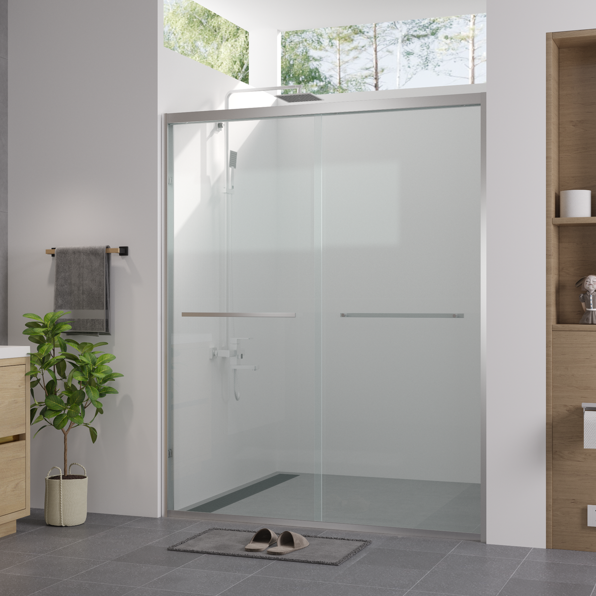 56-60'x74" Aluminum Frame Double Sliding Shower Door, Bypass Bathroom Sliding Door with Premium 1/4" Clear Tempered Glass – Model W2011P330163
