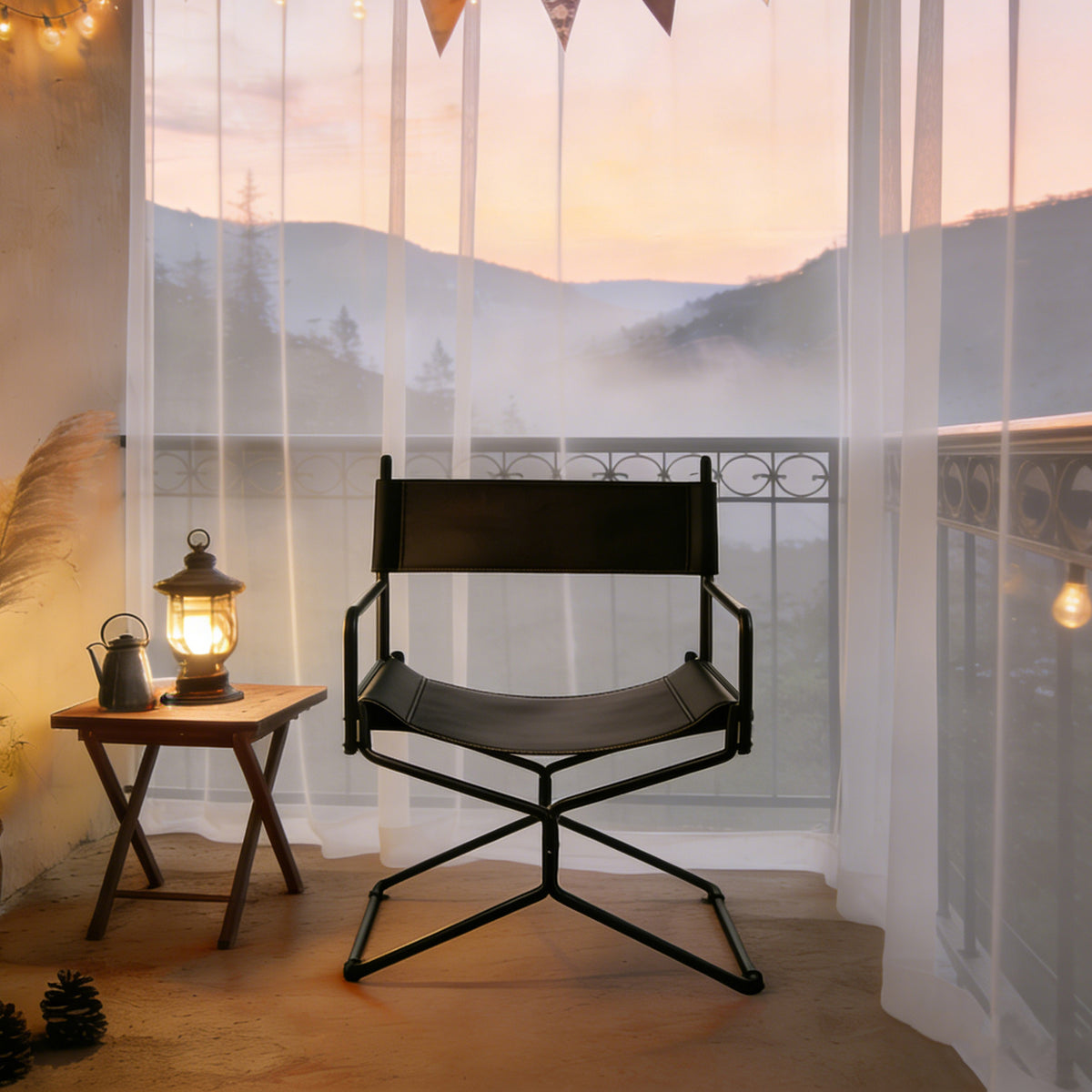 21 inches Leather Director's Chair - Heavy Duty Folding Camping Chair for Adults,Sports,Lawn,Outdoor Fishing,Courtyard,and Outdoor Use,Black