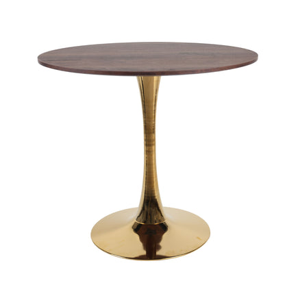 Mid-Century Tulip Table with Golden Legs and Walnut-Color MDF Top for 2-4 People, Round Pedestal Dining Table, Coffee Table, End Table