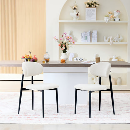 Fabric Dining Chairs, Upholstered Side Chairs with Black Metal Legs, 32.8' H x 19.6' W x 22' D, 19.3' Seat-High, Modern Kitchen Chairs for Dining Room, Living Room-Seat of 2,Black Frame and Beige Seat