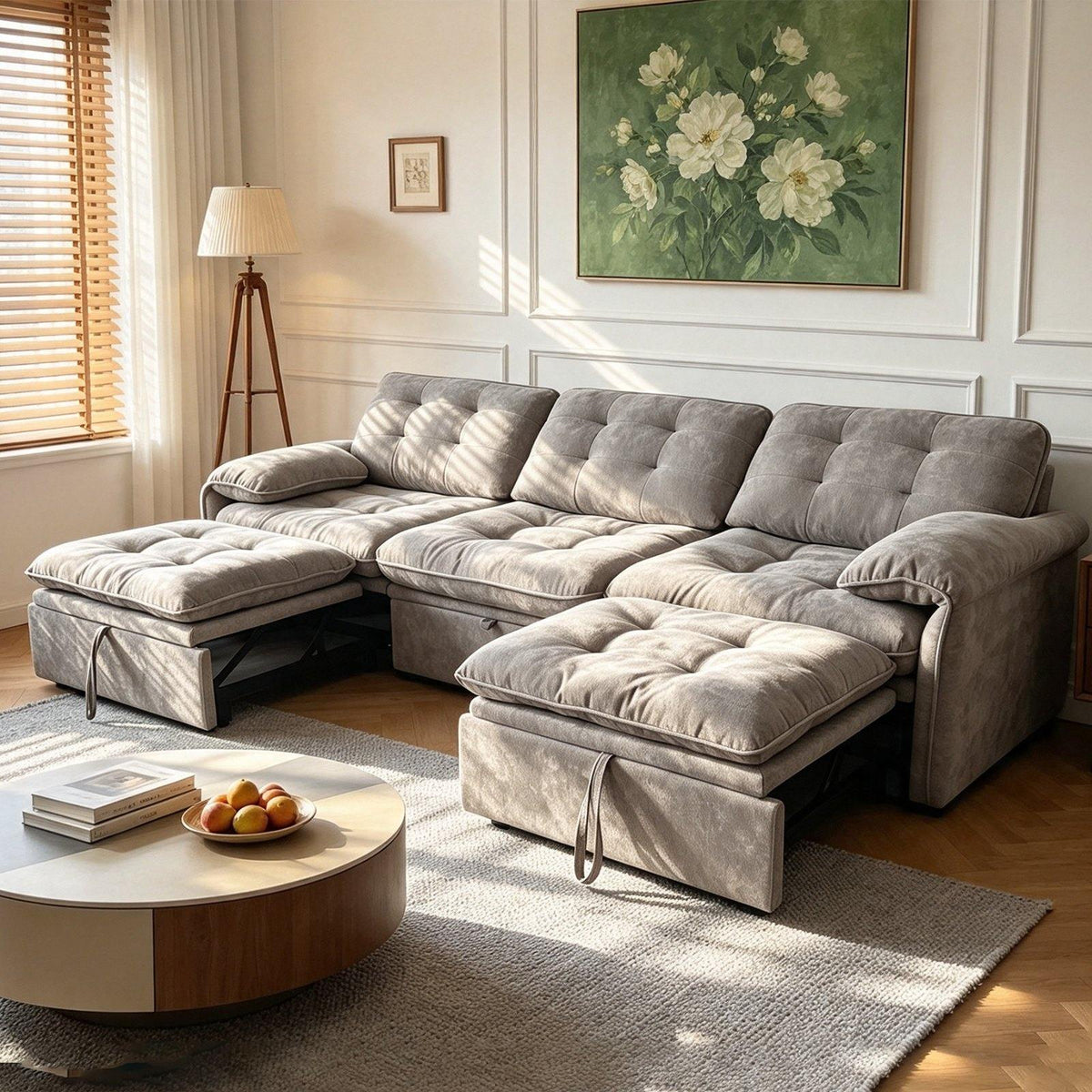 3‑in‑1 Convertible Chenille Sofa Bed, 5‑Level Adjustable Backrest Sleeper Sofa,Chenille Cloud Sofa,Pull-Out Sofa Bed
