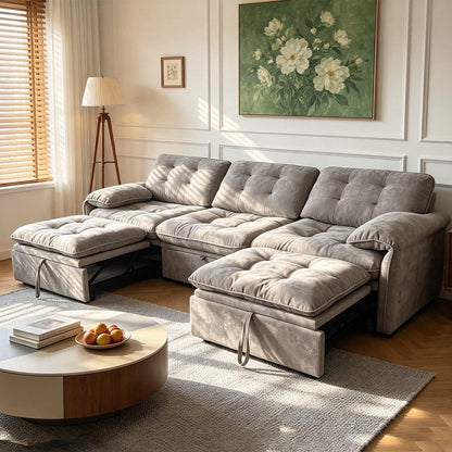 3‑in‑1 Convertible Chenille Sofa Bed, 5‑Level Adjustable Backrest Sleeper Sofa,Chenille Cloud Sofa,Pull-Out Sofa Bed