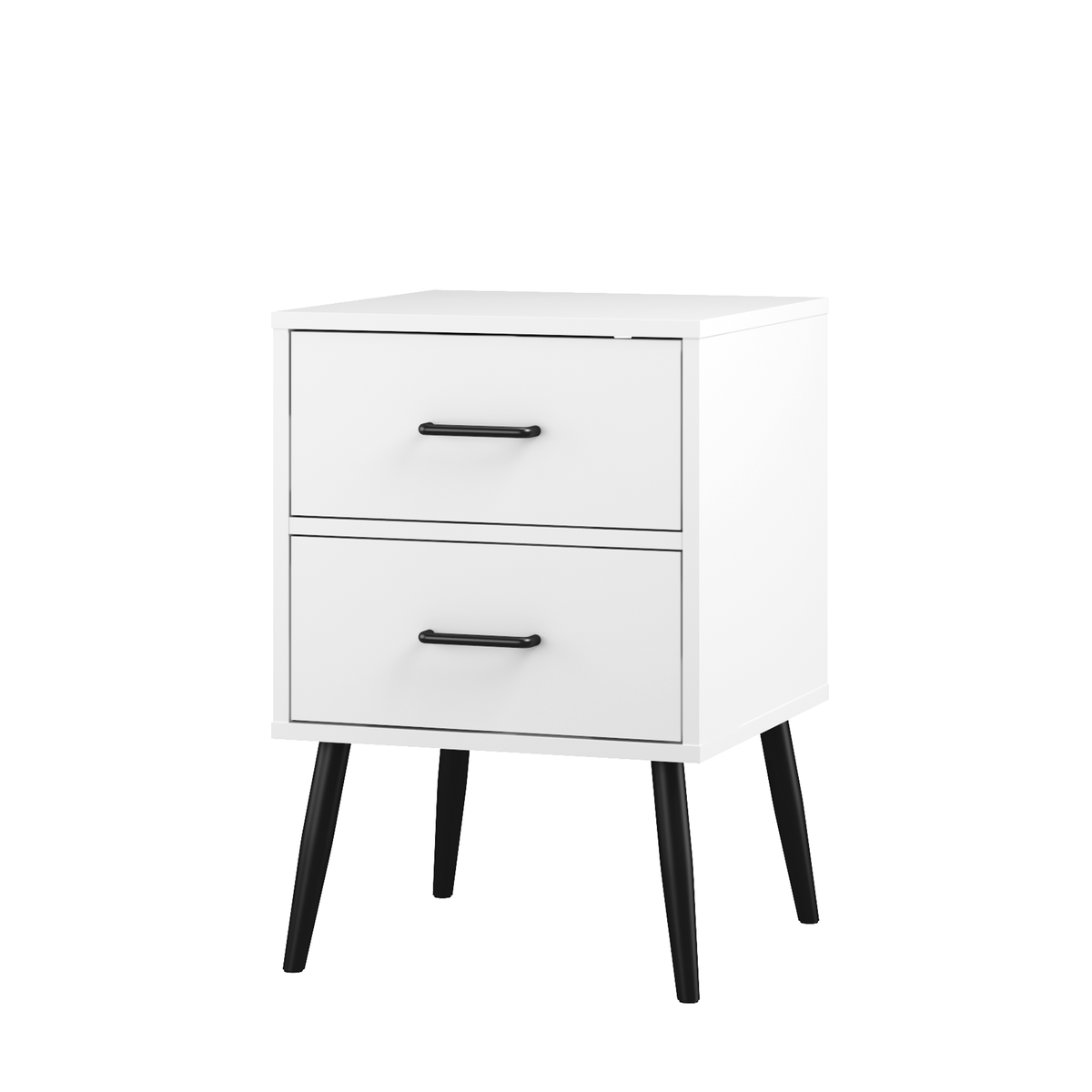 2-Drawer Nightstand with Metal Legs and Metal Handles, Modern White Bedside Table, Small End Table, Living Room or Apartment
