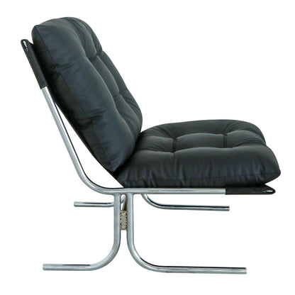 Leather Armchair, Modern Accent Chair High Back, Living Room Chairs with Metal Legs and Soft Padded, Sofa Chairs, Dining Room (Black-1pc)