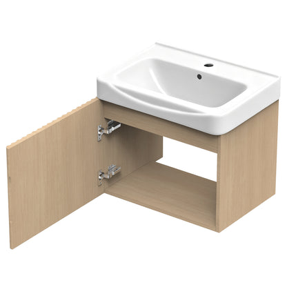 Wall Mount20' Light Oak Bathroom Vanity with Ceramic Sink with one faucet holes, Cabinet  Soft close doors  Pre-installed and completed