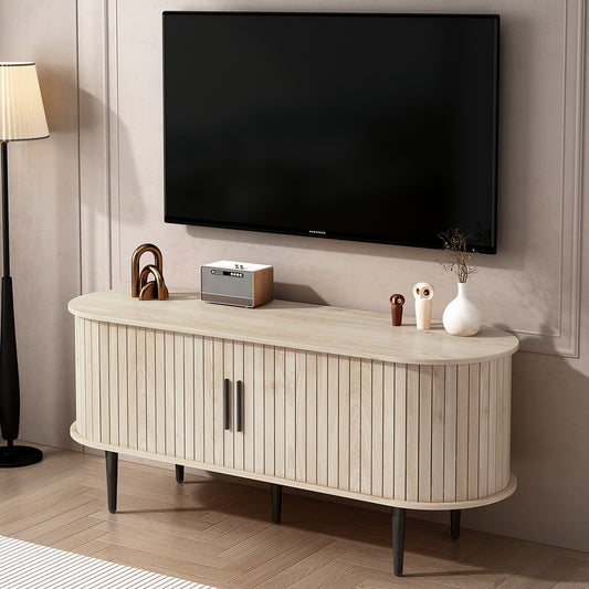TV Stand, 47' Modern TV Console Table with Storage Compartment and Sliding Door, Gaming Entertainment Center with Cabinet for Living Room, Bedroom, Office (Natural Wood Color)