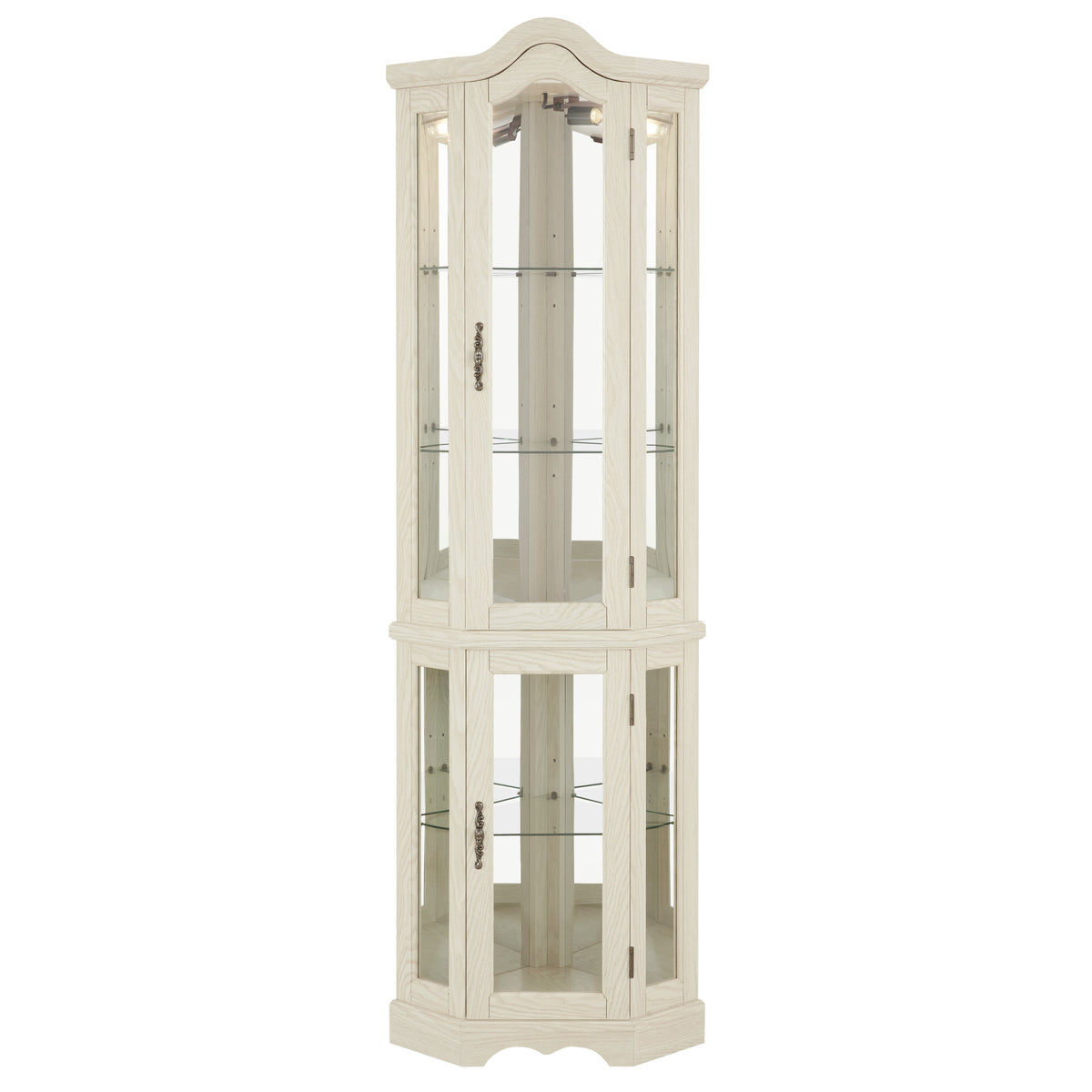 Curio Cabinet Lighted Glass Display Curio Cabinet w/Tempered Glass Doors and Shelves, Crown Corner Cabinet with Bulb, Corner Storage Decoration for Living room and Bedroom WHI