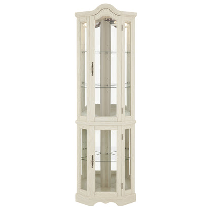 Curio Cabinet Lighted Glass Display Curio Cabinet w/Tempered Glass Doors and Shelves, Crown Corner Cabinet with Bulb, Corner Storage Decoration for Living room and Bedroom WHI