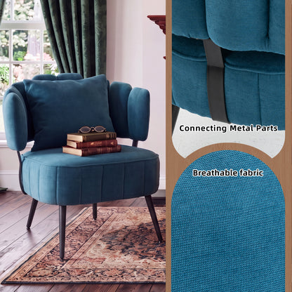 Decorative armchair with a spring seat cushion and slipcover, Chenille living room tub chair, comfortable modern sofa armchair, ideal for reading in small bedrooms, Blue