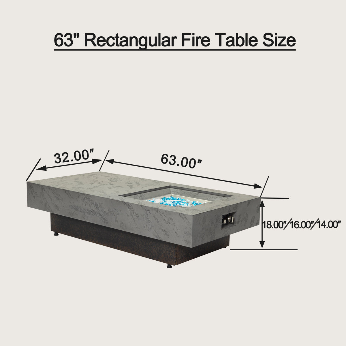 Rectangle Propane Fire Pit Table, Modern 2‑in‑1 Outdoor Firepit Table with 3‑Level Adjustable Height for Patio Backyard Gathering