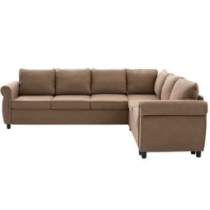 [NEW ARRIVED] [VIDEO PROVIDED] Sleeper Sofa, 2 in 1 Pull Out Couch Bed,6 seater sofa bed, L Shaped Sleeper Sectional Sofa Couch,Riveted sofa,104'' Large combined sofa Bed in living room, Brown