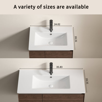 24 inch Bathroom Vessel Sink, Ceramic Bathroom Vanity Sink Top with Overflow, No Drain Convenient for Storing Personal Items - Glossy White