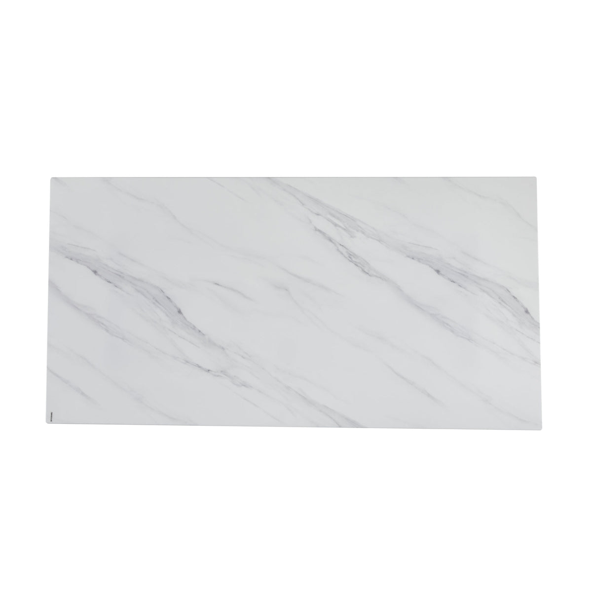 Modern Rectangular Dining Table, Tempered Glass with Marble Texture Top, Matte Gray Brushed Metal Legs, 4-6 Person Capacity, White Marble Finish, 69.30 Inch