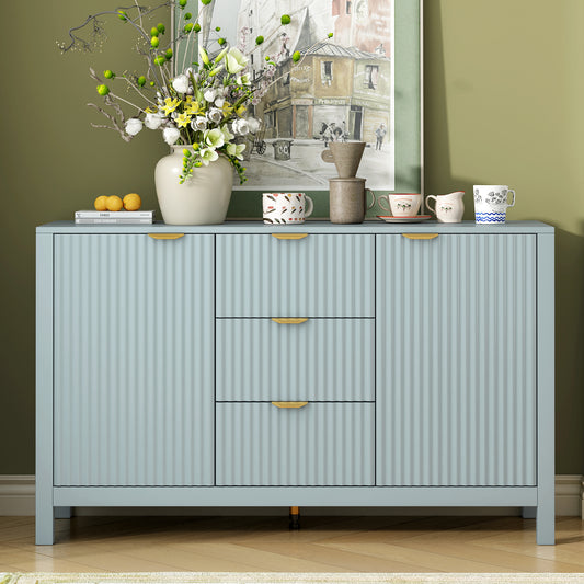 U_STYLE Sideboard with Wave Design - 3 Adjustable Shelves, 3 Drawers & Soft-Close Doors, Storage Console Table with Metal Handles, 3 Colors