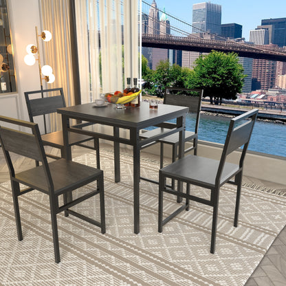 Extendable Dining Table Set with 4 Chairs, Industrial Rectangular Expandable Kitchen Table, Wood Grain Metal Frame Space Saving Dinner Furniture for Small Family Apartment