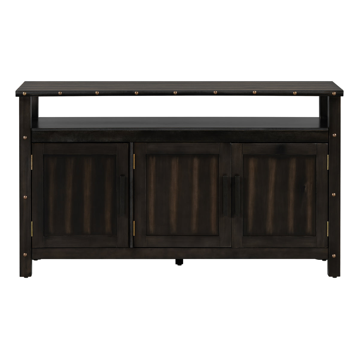 U_STYLED 55.1''Pine Wood Buffet Cabinet With 3-door Storage, Sideboard Cabinet with Dual Storage areas,Coffee Bar With Metal Handles And Exposed Metal Rivets For Dining Room, Kitchen, Living Room