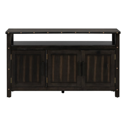 U_STYLED 55.1''Pine Wood Buffet Cabinet With 3-door Storage, Sideboard Cabinet with Dual Storage areas,Coffee Bar With Metal Handles And Exposed Metal Rivets For Dining Room, Kitchen, Living Room