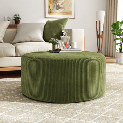 Upholstered Round Ottoman, Olive Green, Corduroy