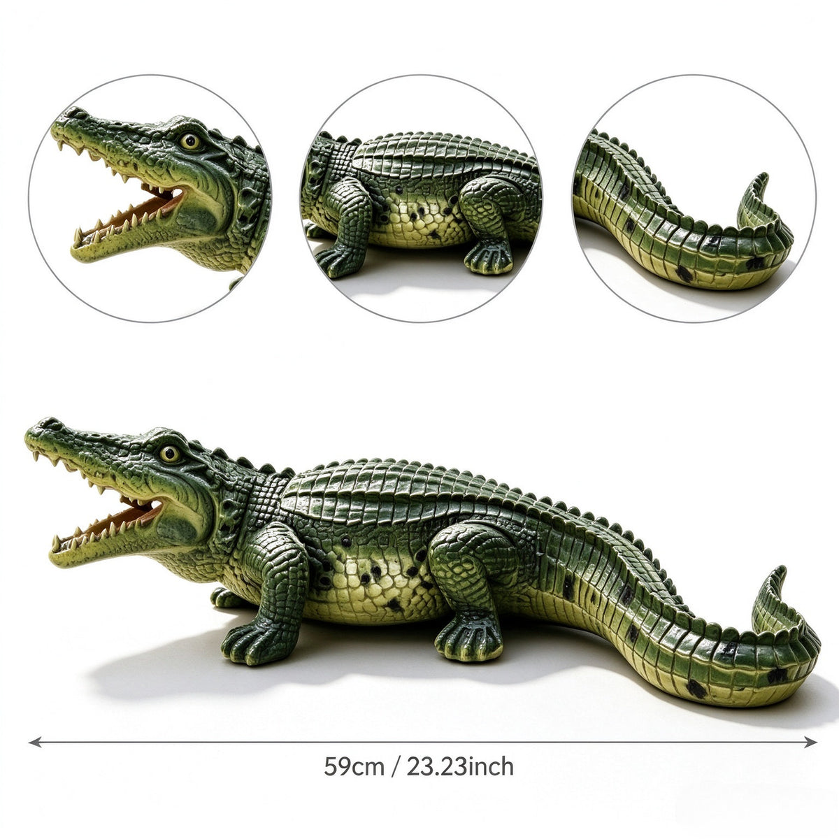 23" Simulated Crocodile Garden Statue, Resin Animal Ornament, Creative Indoor & Outdoor Decor for Garden, Porch, Pond & Backyard