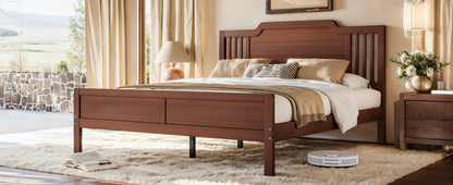 Queen Size Platform Bed with Tall Headboard, Solid Bamboo-made Bed Frame with Support Slats, Queen Bed Frame for Bedroom, Guest Rooms, Warm Brown