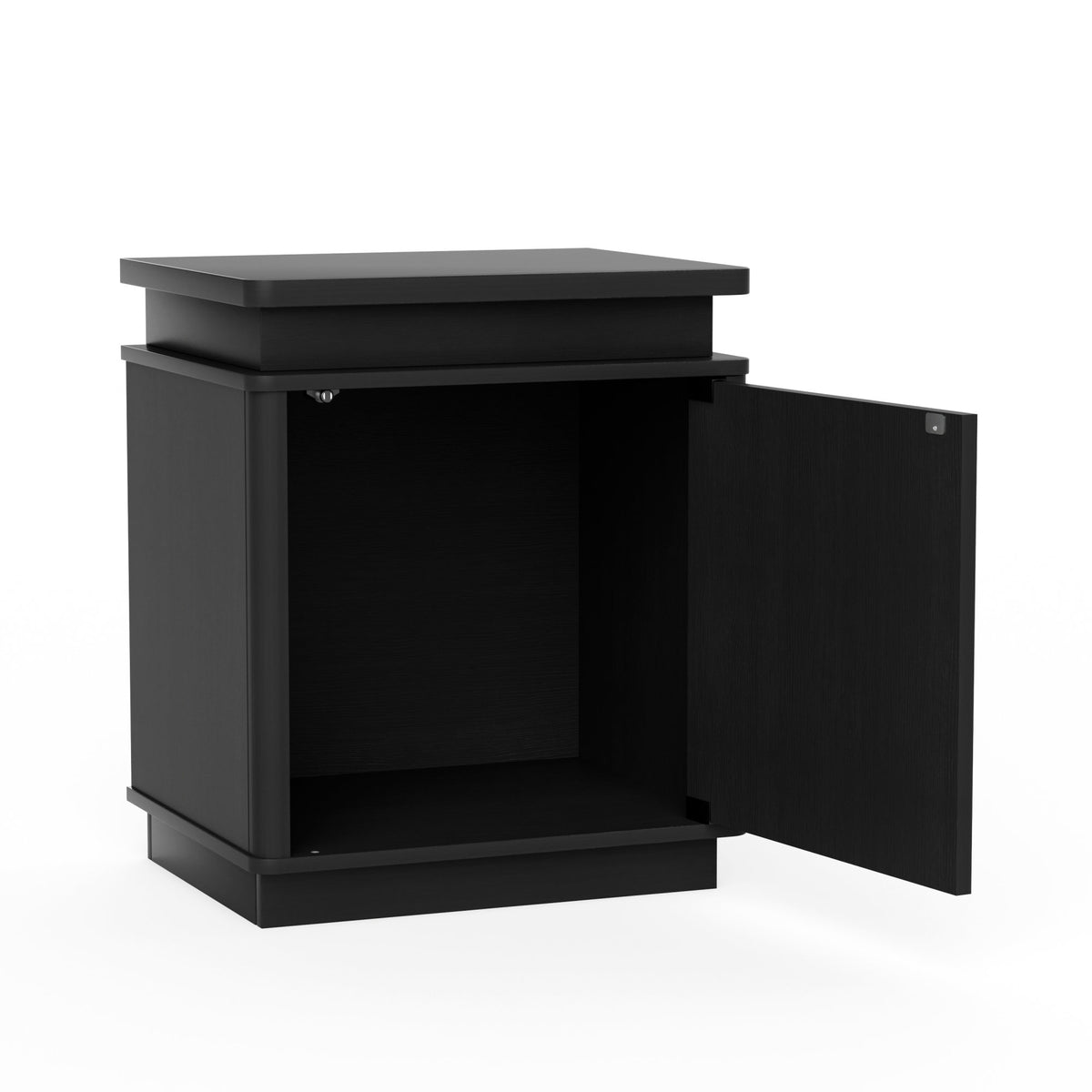 Two-piece nightstand set with arched recesses, storage cabinets with LED lighting, ample storage space, and magnetic push-to-open doors; suitable for bedrooms, living rooms, and offices; Black